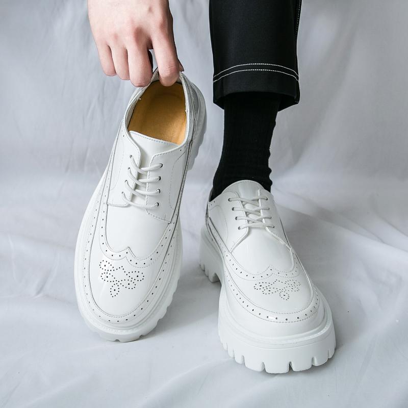 Fashion Thick Soled Casual Men's Leather Shoes Classic Minimalist Black and White Style Daily Versatile Shoes 38-46 Plus Size Lace-up