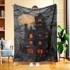 A Halloween-Themed Scary House Flannel Blanket, Featuring High-Definition Digital Printing, Suitable for All Seasons, Perfect As a Sofa Throw, Made of