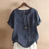 Woman Tops Round Neck Short Sleeves Solid Color Pullover Breathable Casual Wear Oversize Summer Loose Cotton Linen Leisure Shirt Women Clothes