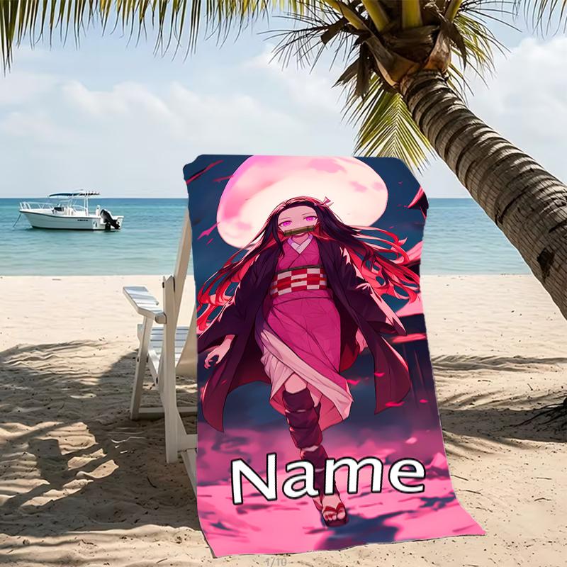 Customizable personalized beach towels Demon Slayer Nezuko themed designs.Suitable for the beach, yoga, sports;ideal as beach accessories