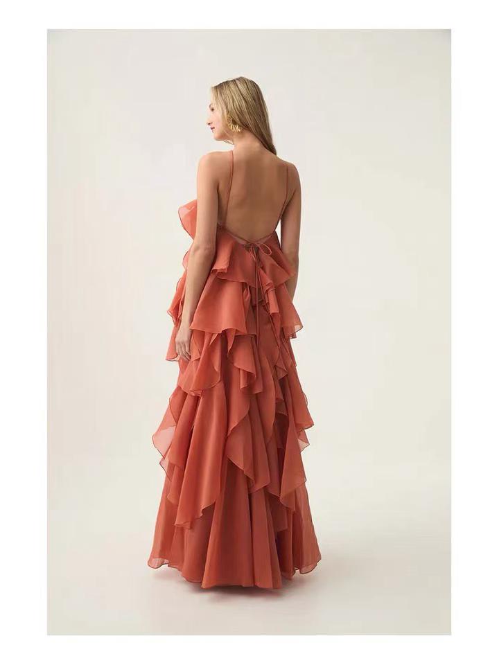 2025 Trendy Women's Off-the-Shoulder Backless Sleeveless Halter Neck Dress with Ruffled Fluffy Skirt