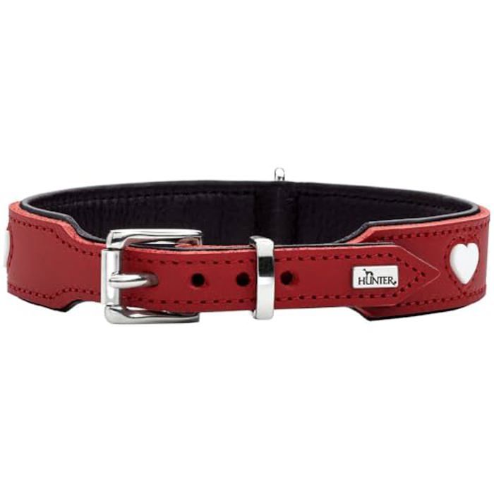 Hundehalsband - HUNTER - Love - Weiches Rindsleder - Aufgenähte Herzen - Größe M
