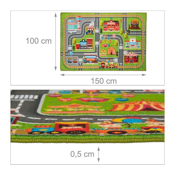 Relaxdays Tapis de jeux voiture, motif ville, antidérapant, pour votre enfant, polyester, L x P 150 x 100 cm, coloré