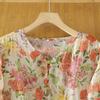 2025 Summer New Refreshing Versatile Printed Cotton and Linen Shirt Women's Seven-quarter-sleeved V-neck Casual Temperament Cardigan Top