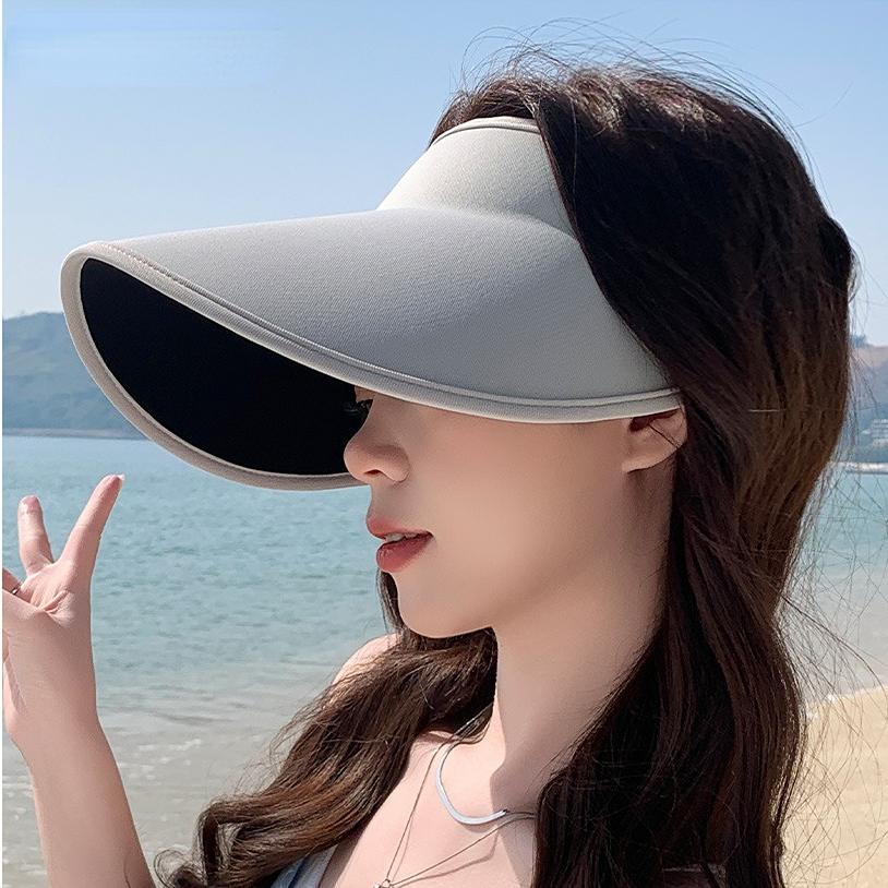 Women's Korean Style Extended Wide Brim Seamless Sun Hat UV Protection Full Coverage Outdoor Lightweight Open Top Cap
