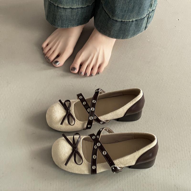Design sense retro suede bow light mouth bag head single shoes summer fashion thick heel high heel Mary Jane shoes trend