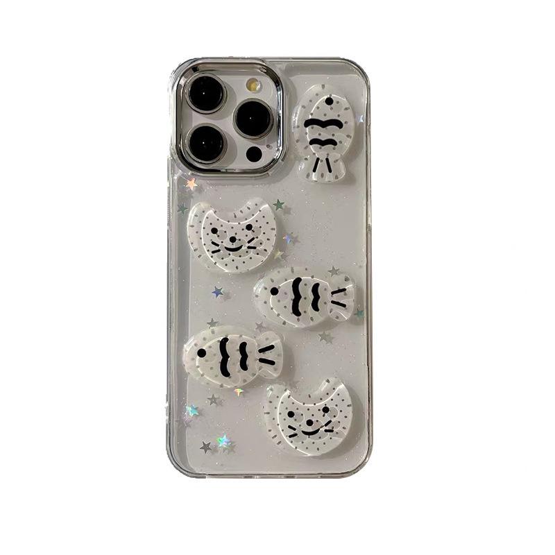 For Apple 16 Promax Phone Case for IPhone 17 Minimalist 14 Fine Glitter 13 Transparent Star Cat Fish
