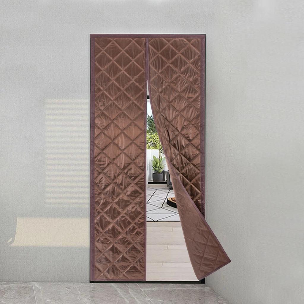Magnetic Thermal Insulated Door Curtain, Center Opening Cotton PVC Blend, Waterproof Winter Door Cover, for 36x82 In Door, Brown
