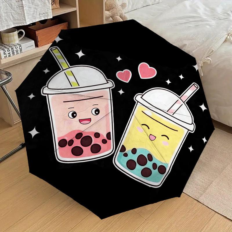 1pc Bubble Tea Pattern Umbrella Design Automatic Opening and Closing Umbrella, High-quality Travel Umbrella,  C1128094