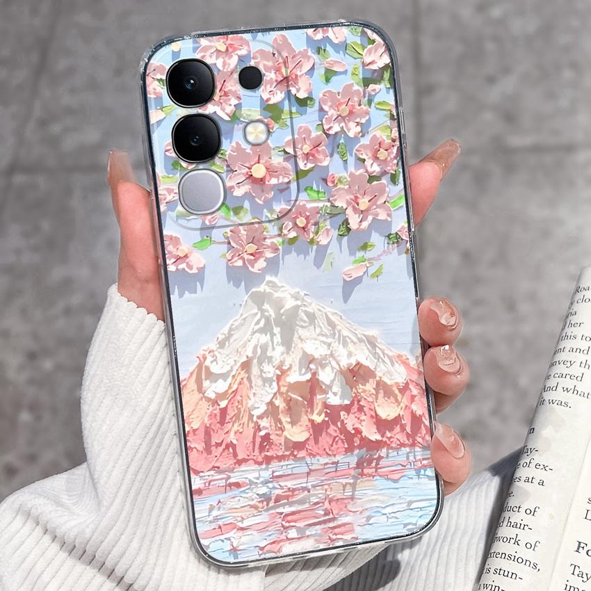 Shockproof Silicone Phone Cases For Vivo Y29 Y29s Y28 Y27 Y27t Y22 Y22s Y21 Y21e Y21s Y20 Y20i Beautiful Lavender Pattern Clear Covers For Vivo Casing