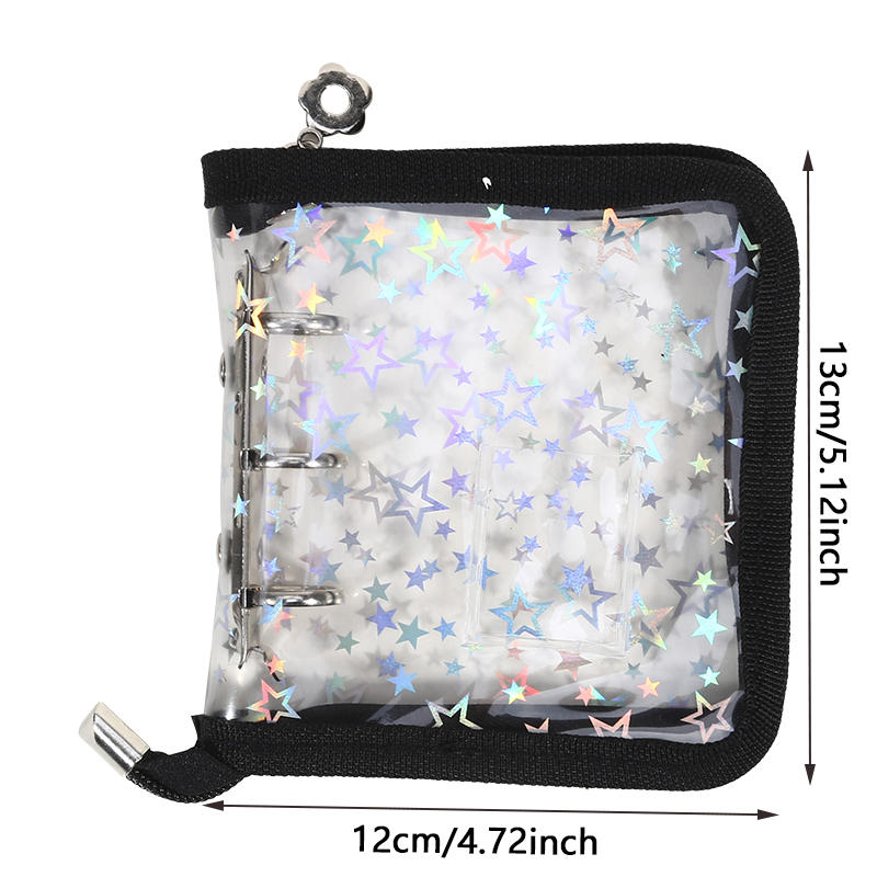 Mini PVC 3-Ring Binder Laser Star Design Zipper Closure Transparent Album For Photo Card Storage Memory Keeping Collecting Exquisite Fast Delivery