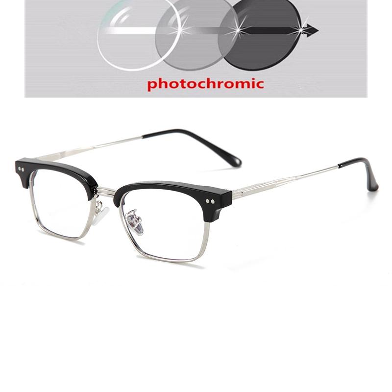 Anti Blue Ray Half Rim Square Myopia Glasses Finished Metal Rice Nail Frame Student Prescription Spectacles 0 -0.5 -0.75 To -6.0