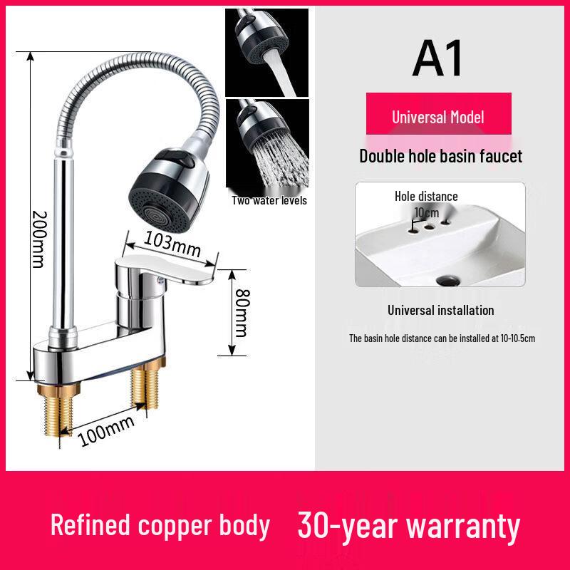 Copper Double-Hole Swivel Basin Faucet
