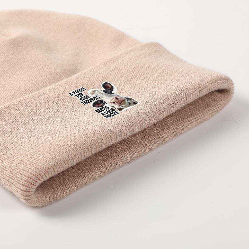 Vivid Cow Print Knit Hat Beanie, Animal Woman Cap Warm Lightweight Unisex Bonnet Knitted Cap Beanie