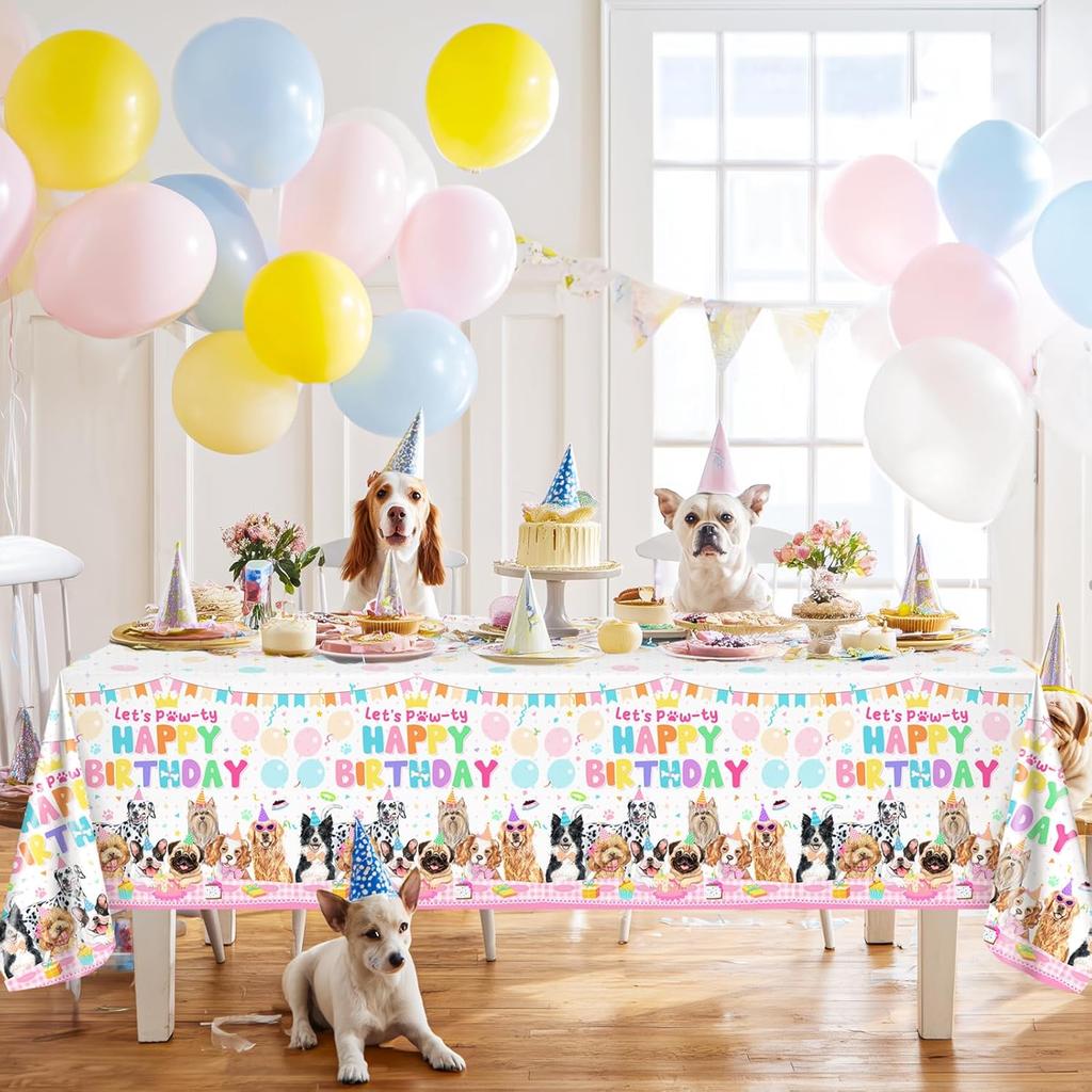 Avezano 3 pcs Puppy Dog Birthday Party Tablecloth Disposable 108x54 inch Puppy Themed Birthday Party Decorations Tablecovers Dog Pawty Decorations