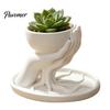 Natural Literary Style Tabletop Decor 3D Printed Palm Shaped Succulent Planter with Drainage Tray, Holding Decorative Root Texture Mini Flower