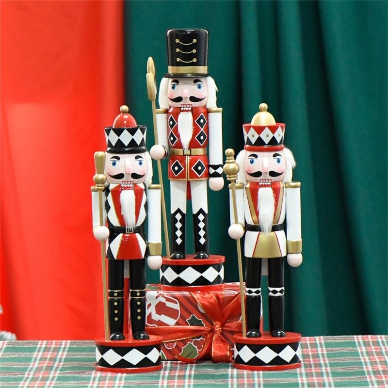 30cm Christmas Nutcrackers Ornament Hand Painted Doll Wood Solider King Figurine Tabletop Decorations for Home Bedroom