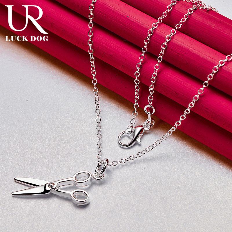 925 Sterling Silver Chain Scissors Pendant Necklace Fashionable Wedding Jewelry