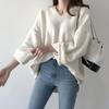 Korean Lazy Style V-Neck Loose Knit Sweater - Black, White Base Layer for Women, 2026 Autumn/Winter Trend