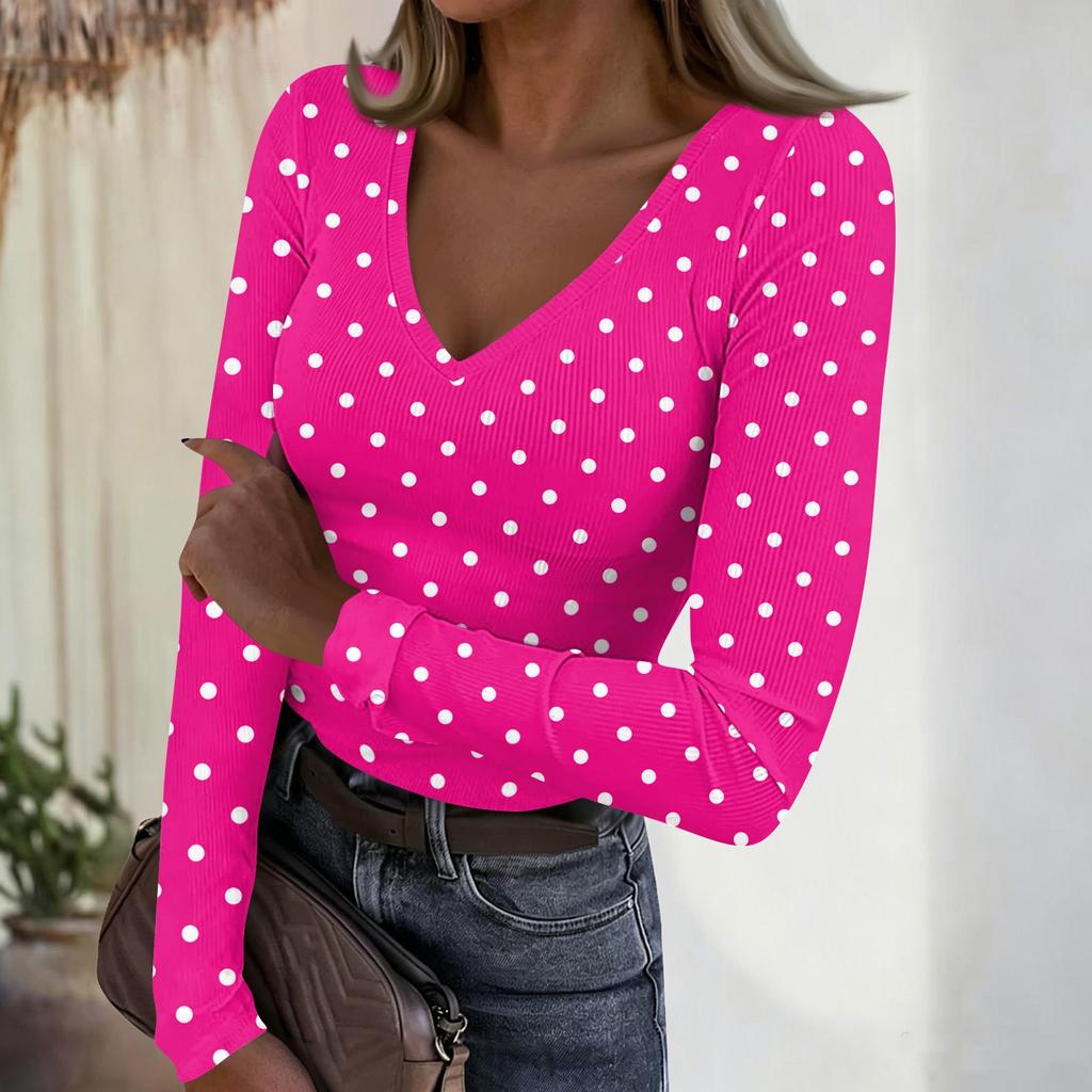 Women's Casual Polka Dot Print Long Sleeve Top Blouse for Everyday Wear