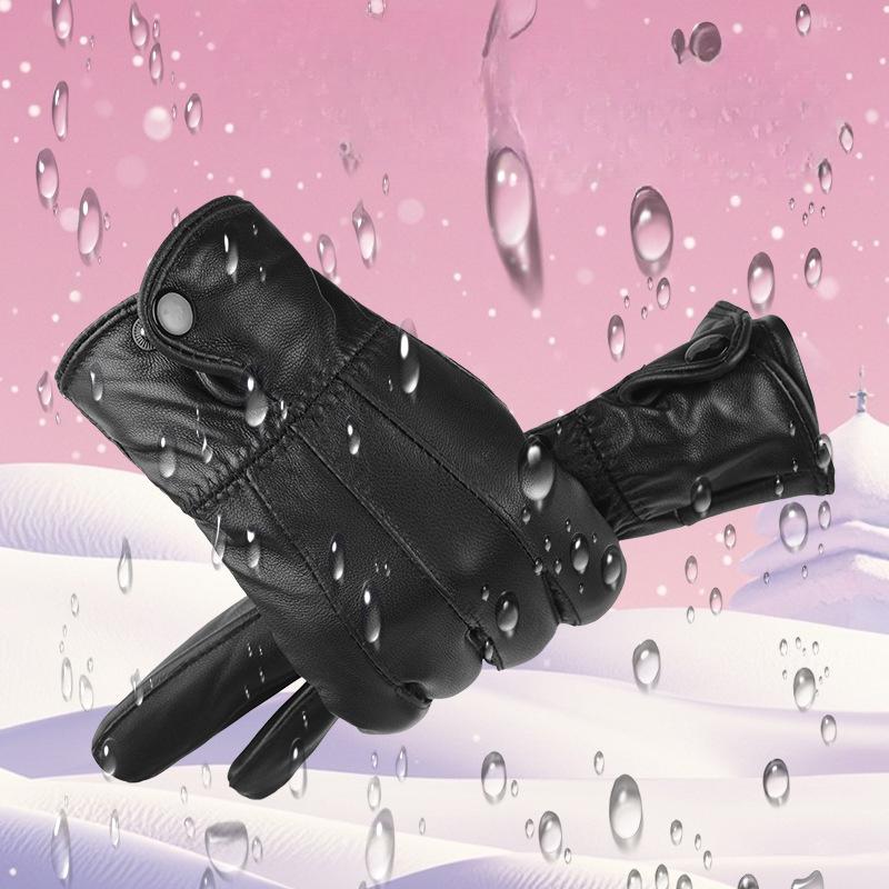 New Autumn and Winter Genuine Leather Gloves Women's Sheepskin Full Finger Fleece Warm Winter Cycling Gloves  Outdoor Skiing and Cycling