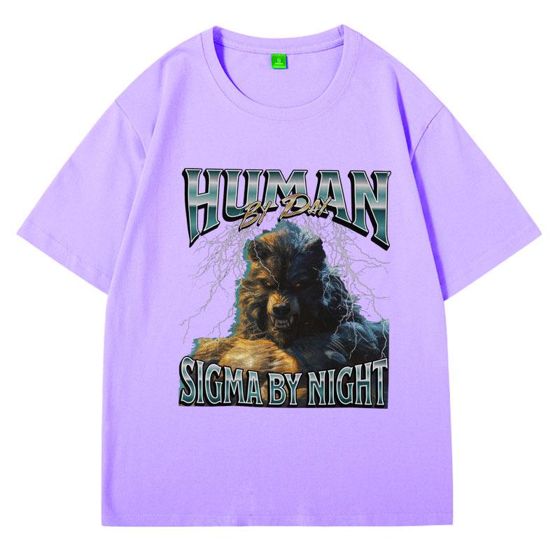 Mensch bei Tag Sigma bei Nacht 90er Grafik T-Shirts Herren Lustiges Meme Y2K Kleidung T-Shirt Vintage Oberteil Jungen Geburtstagsgeschenk für ihn T-Shirt