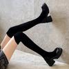 Inclusive Calf Meat Long Women's Boots Thick Heel Elastic Sleeve Splicing Toe Stable Heel Design Autumn and Winter Boots