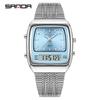SANDA 3393 Fashion Hot Sale Men's Dual Display Watch Quartz Digital Movement Steel Strap Waterproof Casual Male Watches Gift