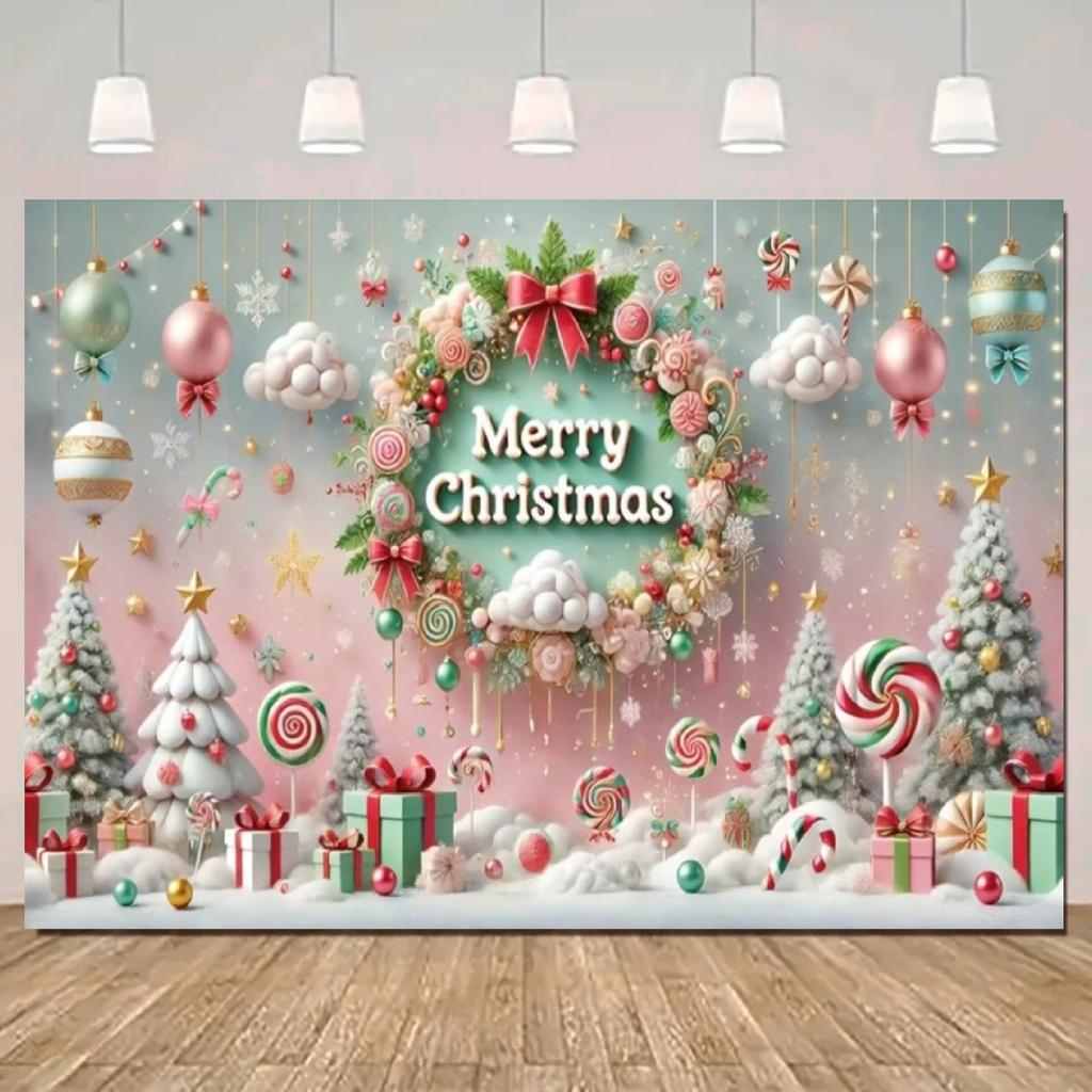 Merry ChristmasTree Gift Boxes  Backdrop Xmas Decoration Background Winter Backdrop Decorations For Photo Studio Photo Booth Christams Party