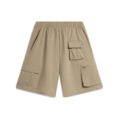 Li Ning Sports Lifestyle Series Solid Color Elastic Waist Ice Feel UV Resistant Sports Shorts Men Shorts Khaki AKSU231-6