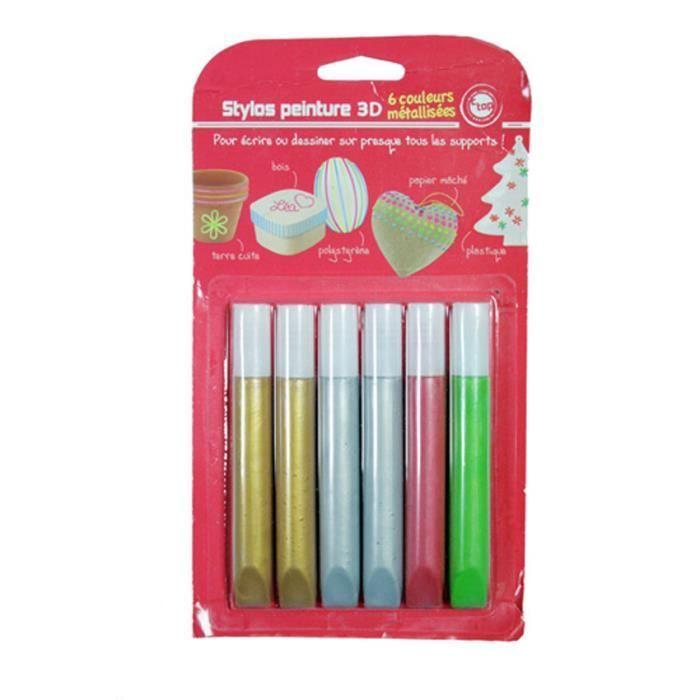 Stylo peinture 3D - MegaCrea DIY - Multicolores métalliques - Lot de 6 - 10,5 ml - Pointe fine