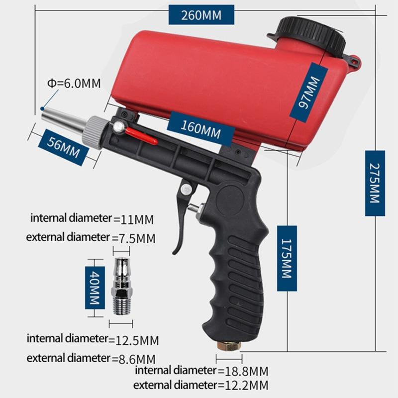 90psi Portable Gravity Sandblasting Gun Aluminium Pneumatic Sandblaster Spray Sand Removal Blasting Power Machine