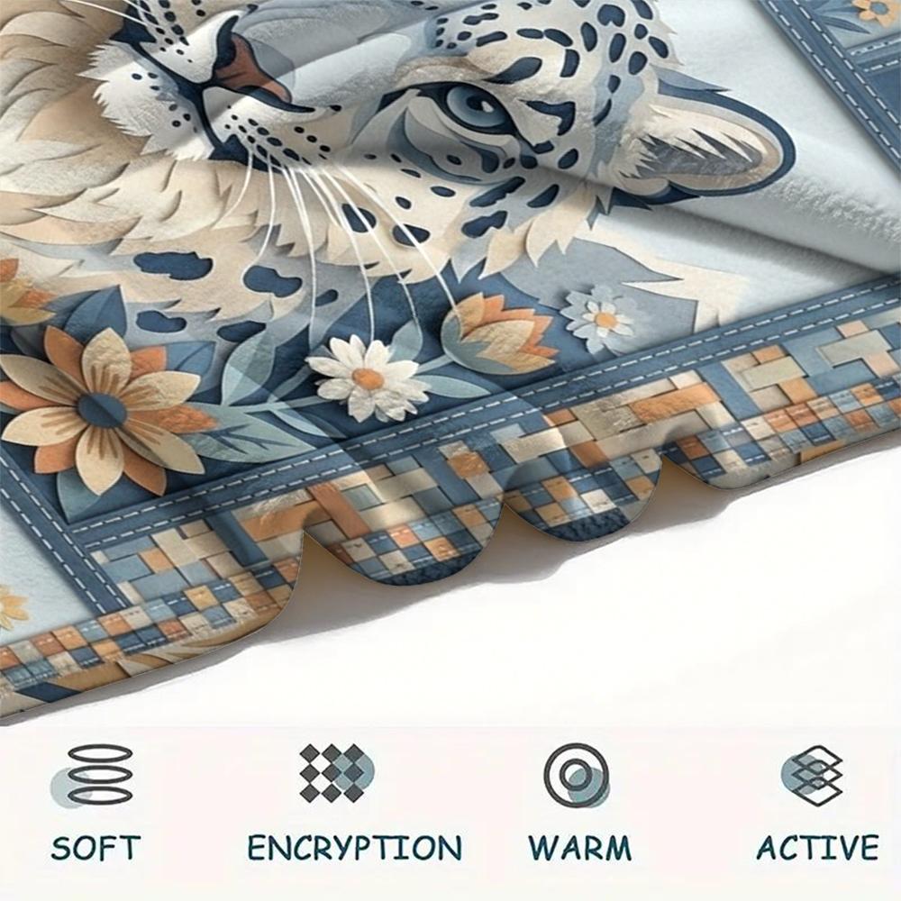 Snow Leopard Animal Print Flannel Blanket, High quality Comfortable for All Seasons, Home Decor, Warmth and Comfort, Perfect for Christmas Gifts125