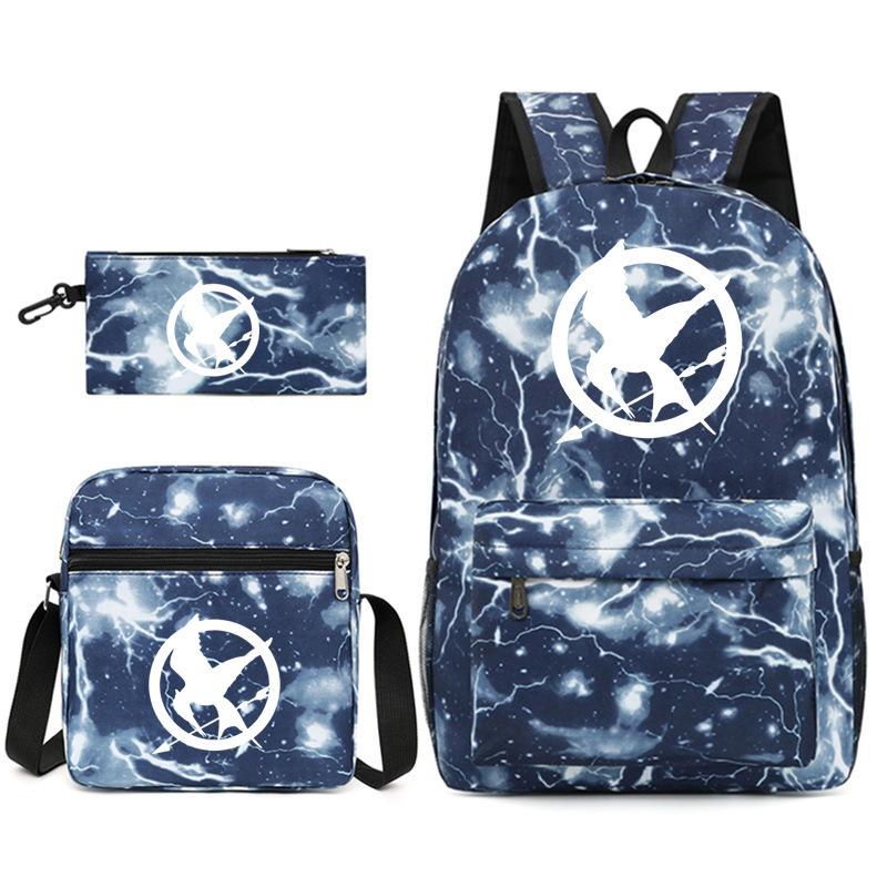 Large Capacity Schoolbag with Shoulder Strap; Student Three-piece Pencil Case Set