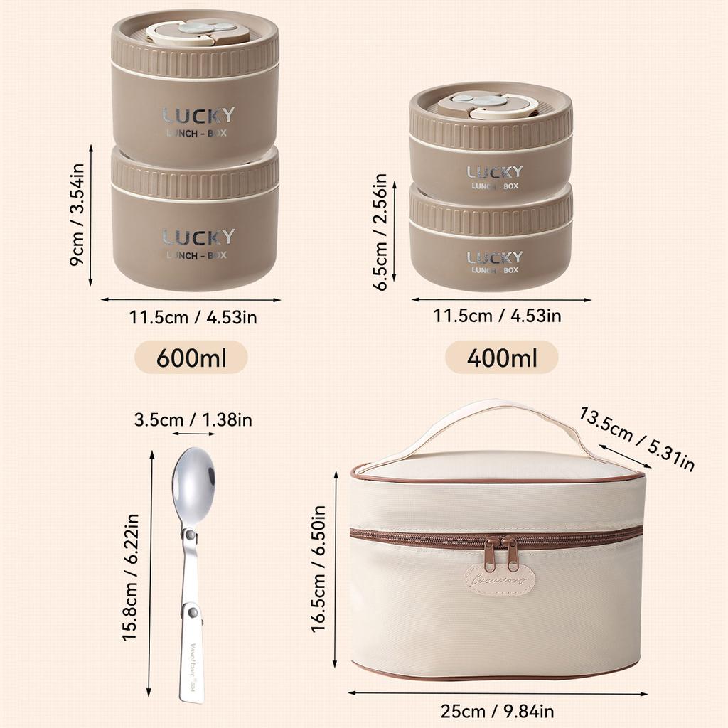 Portable 304 Stainless Steel Thermal Lunch Box Leak-proof Insulated Food Jar Microwave Heatable Kid Student Food Container Set