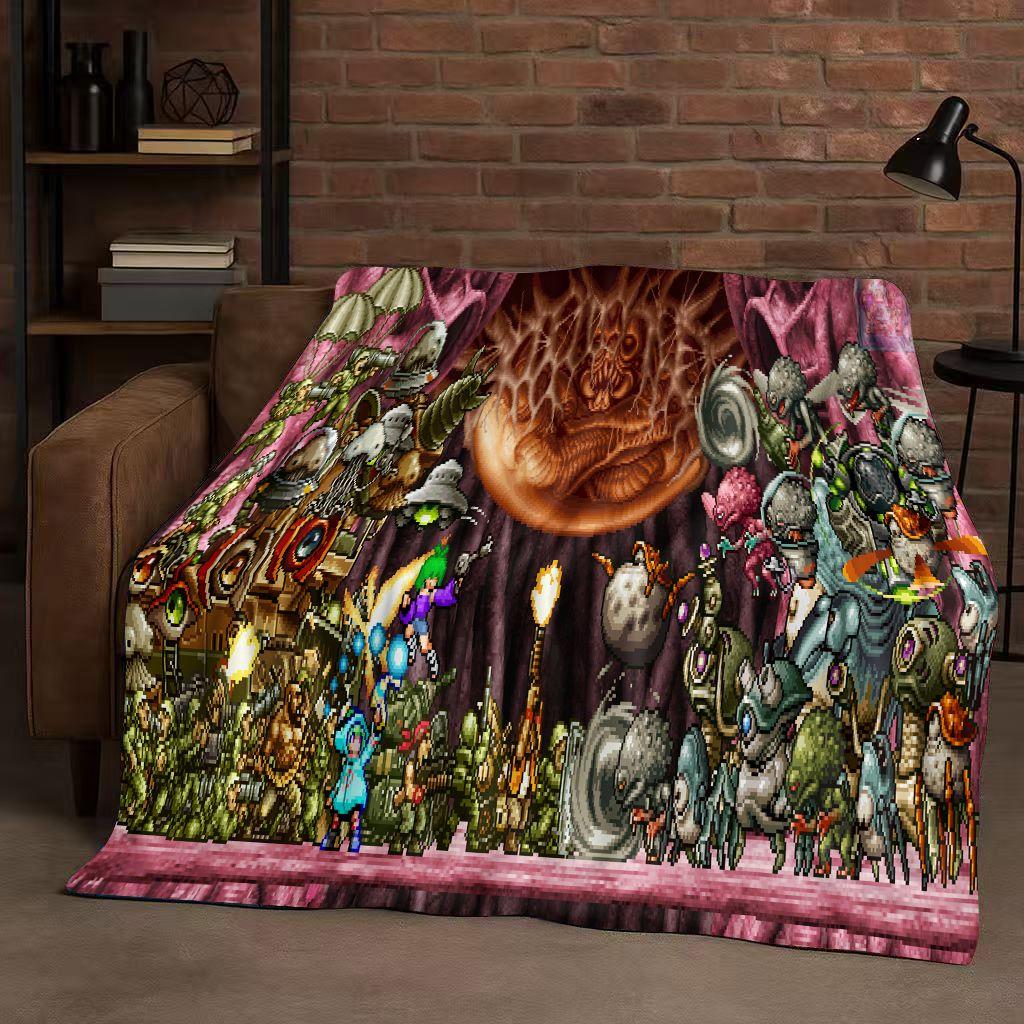 Classic Game Metal Slug Pixel Style Flannel Blanket,Ultra Soft Warm Plush Throw for Home Bedroom Bed Sofa Cover Office Travel