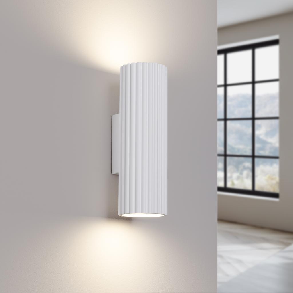 Kinkiet Ścienny Nowoczesny Biały Karbowana Tuba 20 Cm Góra Dół Do Salonu Przedpokoju 2Xgu10 10W Karbon Sollux Lighting