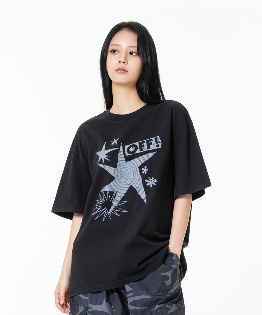 MOZMOZ Off-Print Pigment Oversized Short Sleeve T-Shirt Black
