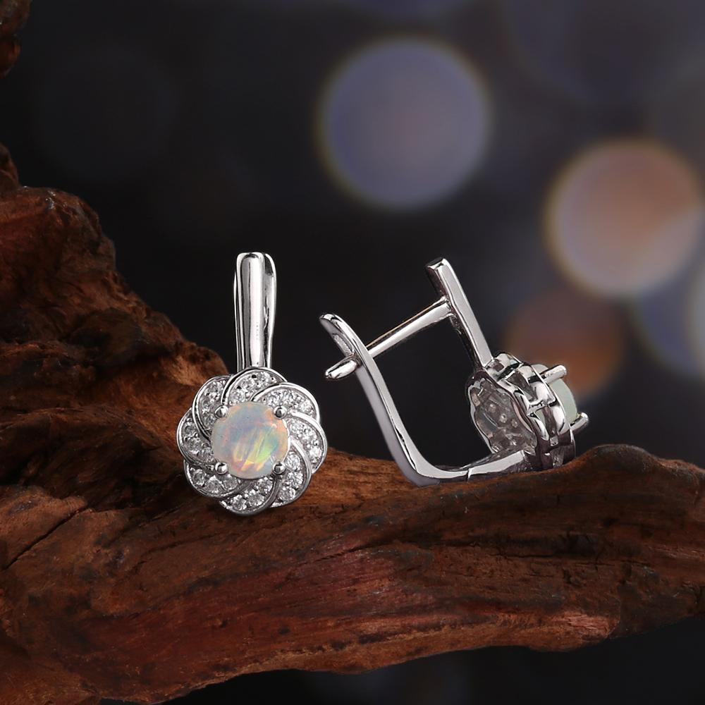 Elegant Flower Shape Clasp Ring Earrings Pendant Necklace Set Natural Opal S925 Silver Fine Jewelry for Women's Banquet Gifts