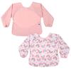 2 Pack Baby Weaning Bibs with Sleeves, Soft Pu Waterproof Toddler Apron Coverall Bibs for Baby Feeding, Wipe Clean Smock Long Sleeve Bib Fit