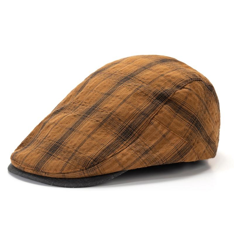 Spring and summer thin beret, men's casual cap, women's plaid British retro forward hat