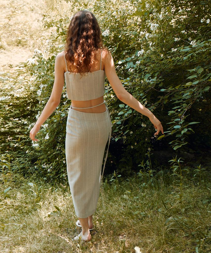 Rie Waist Strap Linen Blend Midi Skirt