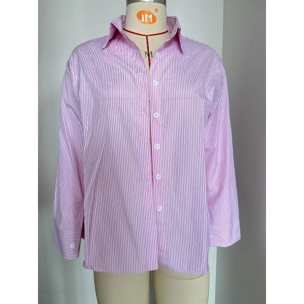 Autumn Loose Commuting Casual Long Sleeved Striped Women's Blouses & Shirts