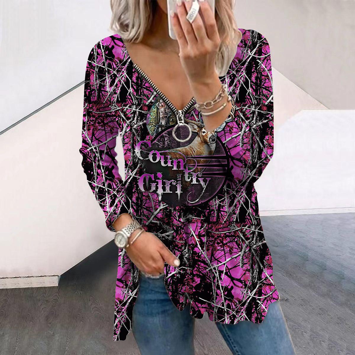 Женские футболки с длинным рукавом и принтом «Осенний лес и олень» — фото 3