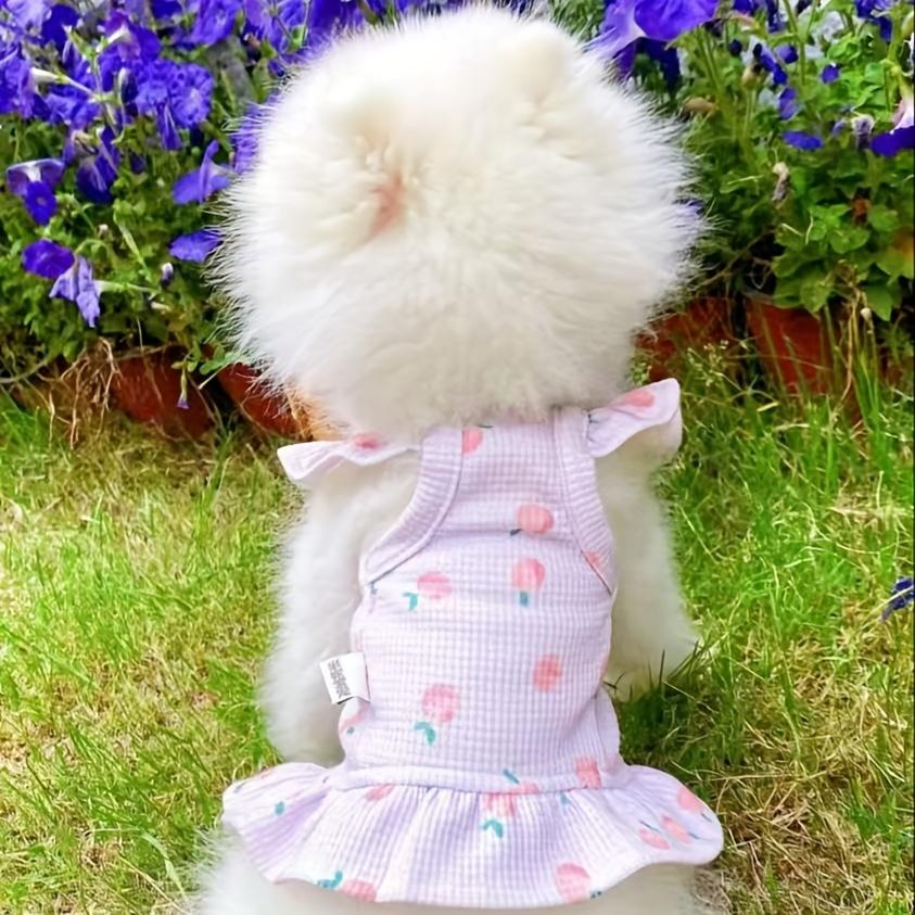 Pet Princess Wedding Dress for Small Dogs - Soft Pink Floral & Heart Design with Flying Sleeves, Lightweight Breathable Spring Summer Pet Outfit