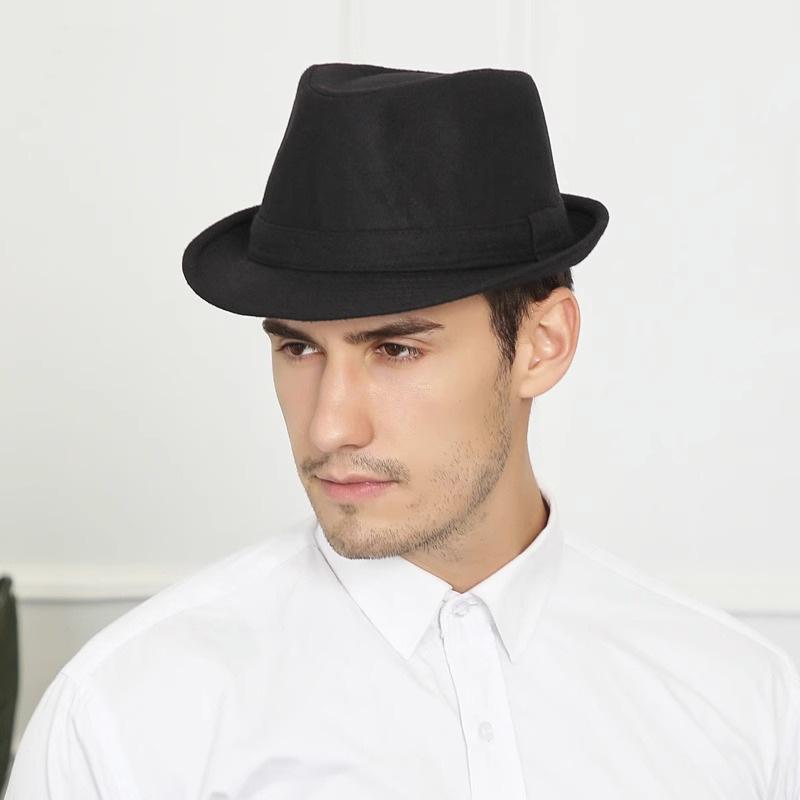 Winter Tweed Small Edge Men's Top Hat Jazz Hat Tweed Material Autumn and Winter Warm Hat Old Man Hat Winter Top Hat