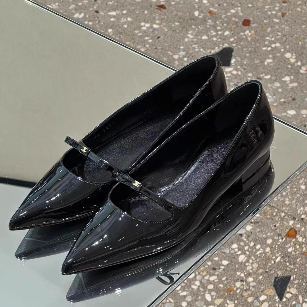 Cowhide version~ French bow leather soft-soled small single shoes women's spring ballet flats Mary Jane small leather shoes