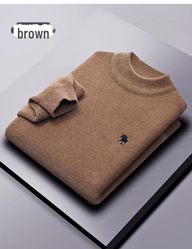 Men's Chenille Embroidered Thick Plush Half-Turtleneck Fleece Sweater