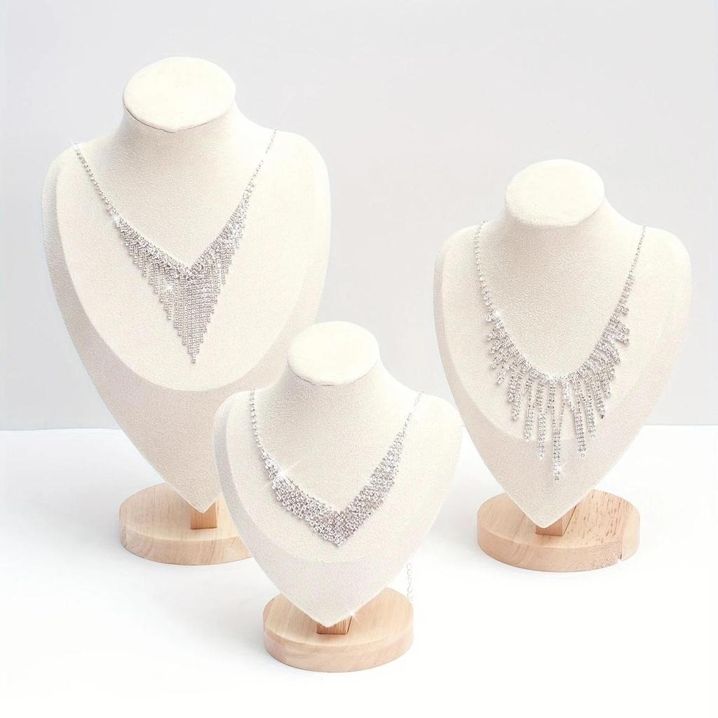 Solid Wood Necklace & Jewelry Display Stand with Portrait Model for Accessories, Rings, and Bracelets