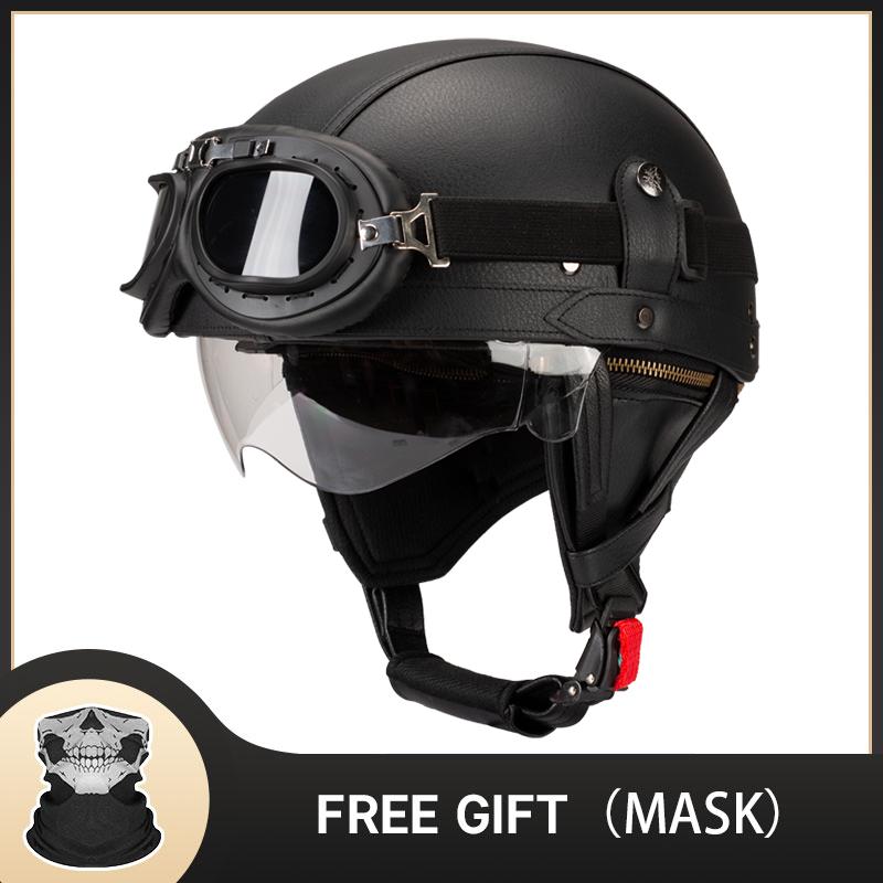 

New PU Leather Motorcycle Helmets Scooter Vintage Helmet Motorbike Half Helmets Crash Cascos Para Motos with DOT Certification S